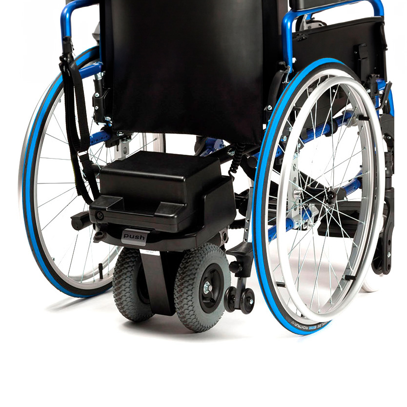 Motor Auxiliar Eléctrico V-Drive HD para adaptar a cualquier silla de ruedas que cumpla unas características de medidas.
