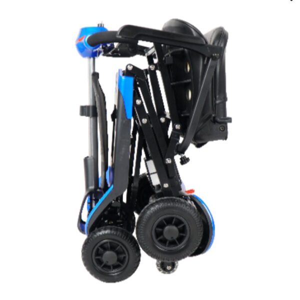 Scooter plegable automatico Enzo plegada color azul, disponible también en rojo