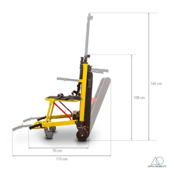 Medidas de la silla electrica salvaescaleras con sistema de oruga